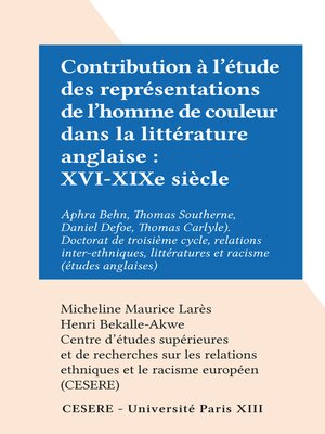 cover image of Contribution à l'étude des représentations de l'homme de couleur dans la littérature anglaise
